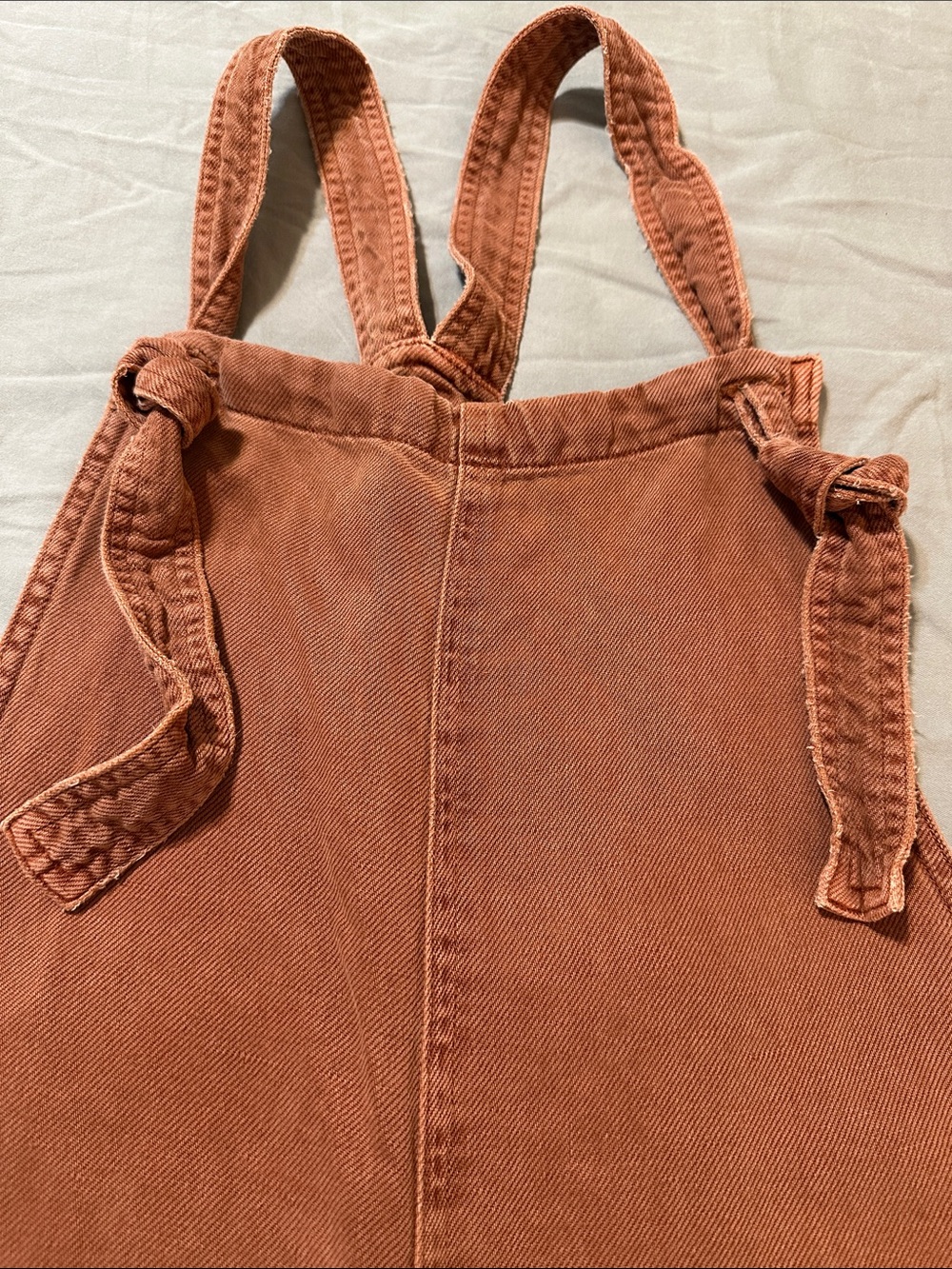 Aerie Brown Linen Blend Women's Short Overalls Romper Knotted Straps Size L - Picture 5 of 10